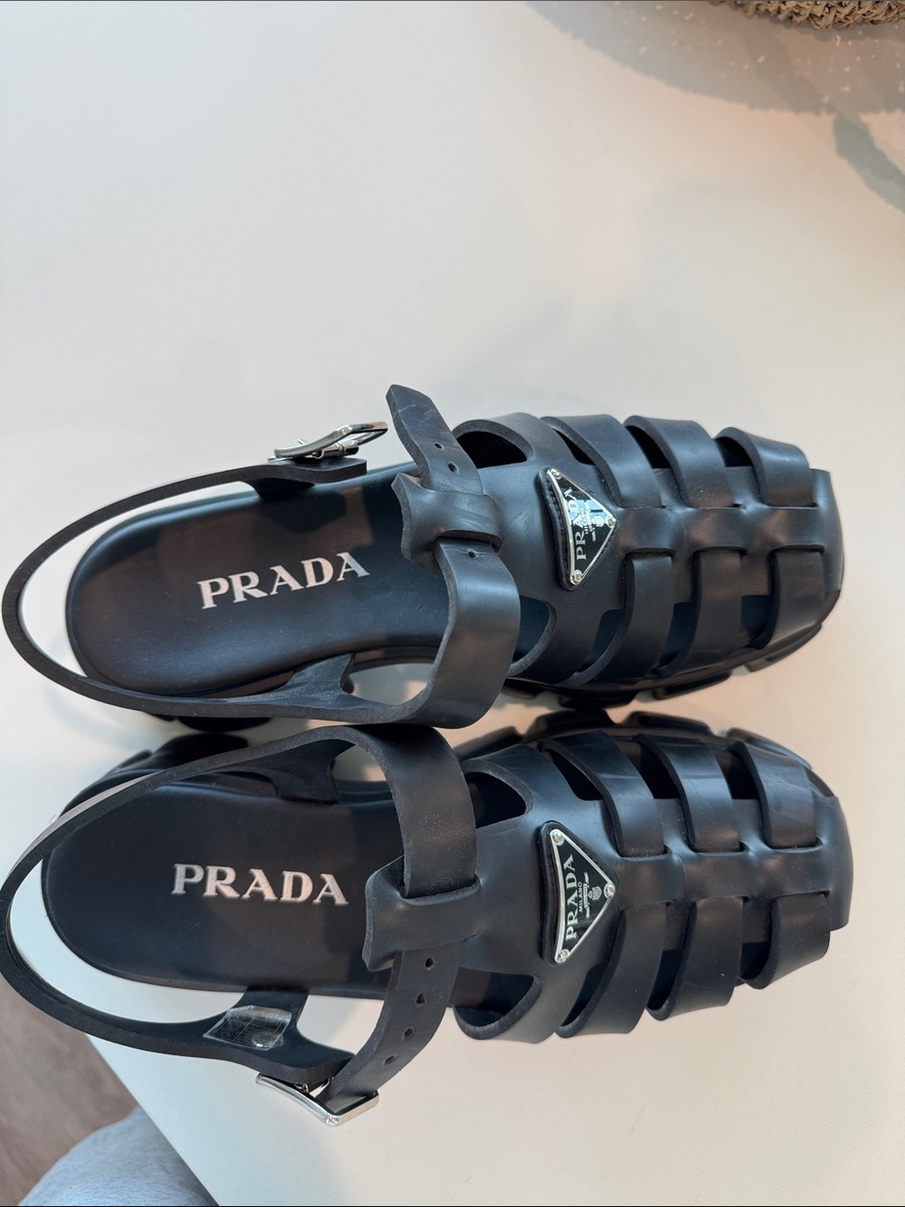 Prada Black Jelly Fisherman Sandals with Logo Plaque - Picture 4 of 4